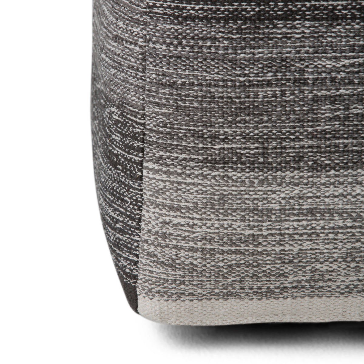 Naya 16 Inch Wide Cube Pouf in Black/Grey Handwoven Cotton