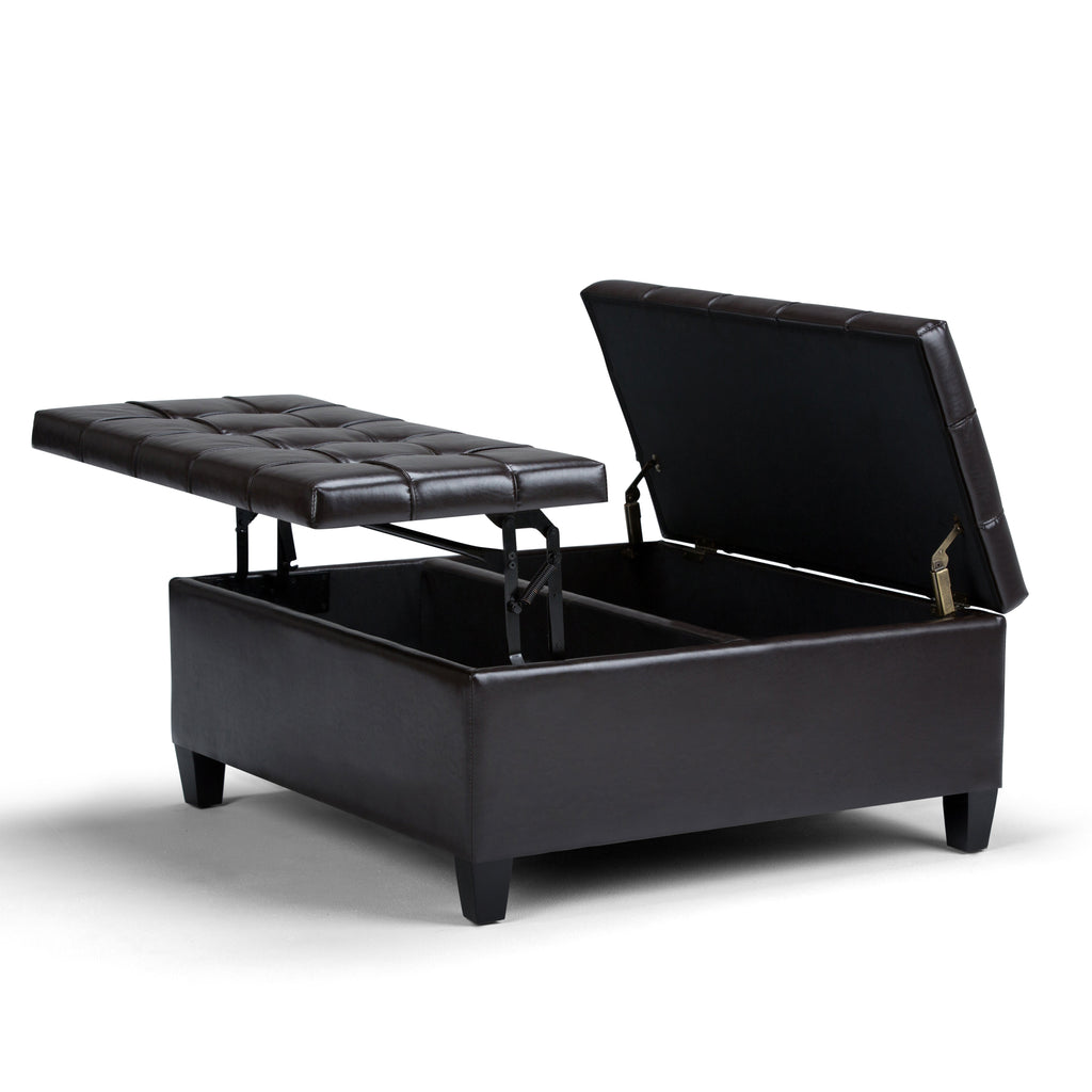 Harrison 36 Inch Wide Coffee Table Storage Ottoman in Tanners