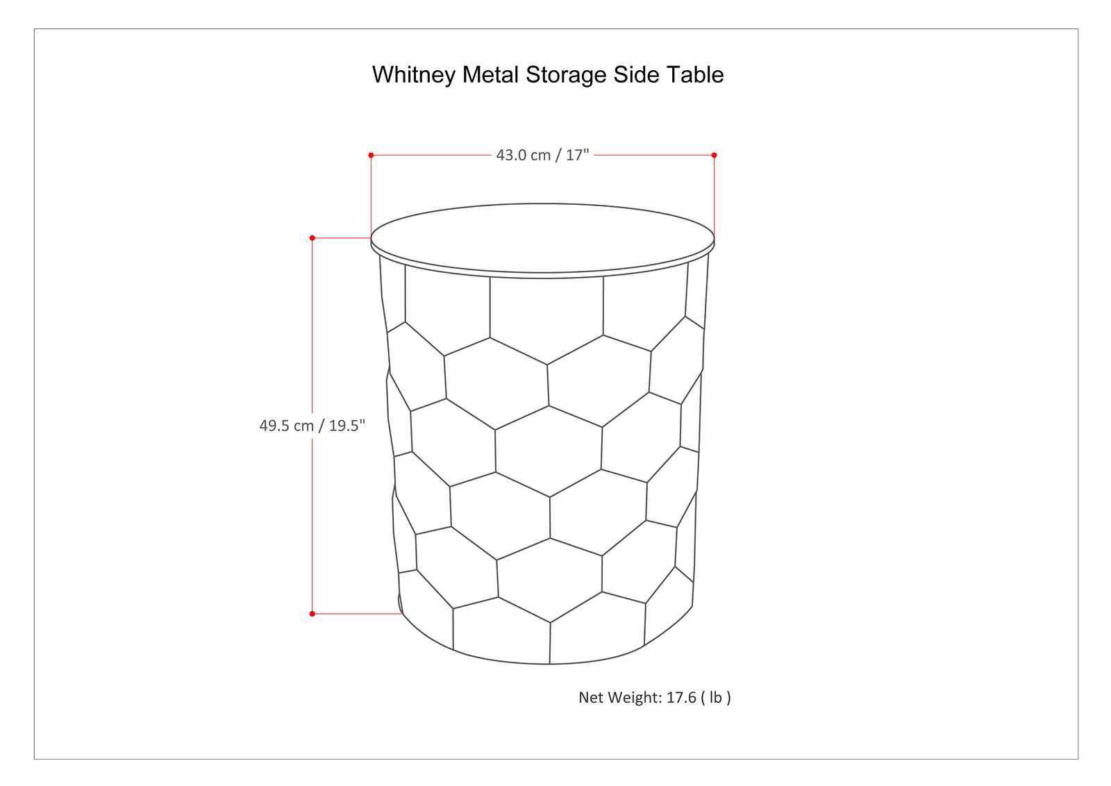 Whitney 17 Inch Wide Metal Storage Side Table in Antique