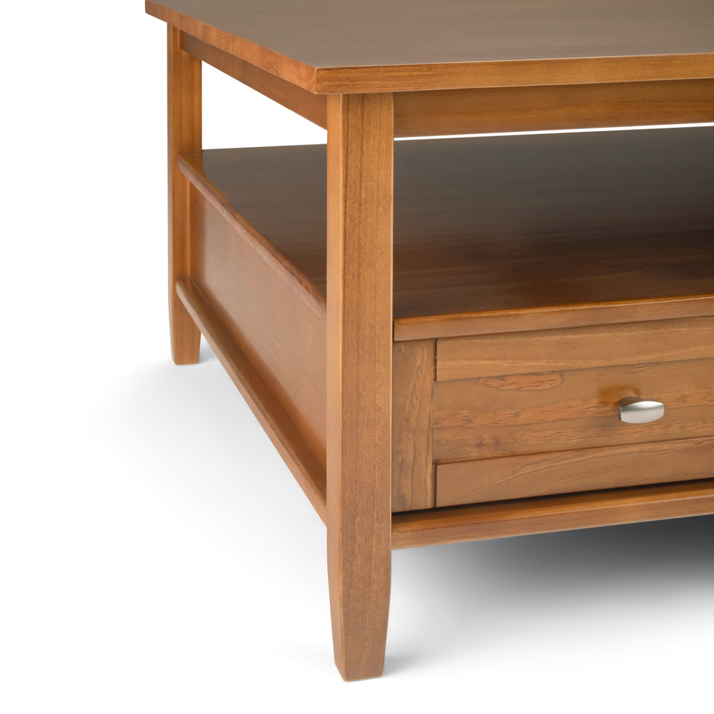 Warm Shaker 36 Inch Wide Solid Wood Square Coffee Table in Light Golden