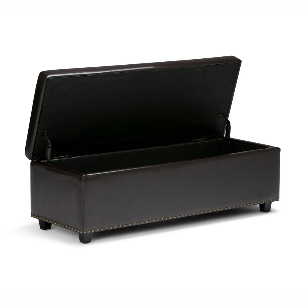 Hamilton 48 Inch Wide Storage Ottoman in Coffee