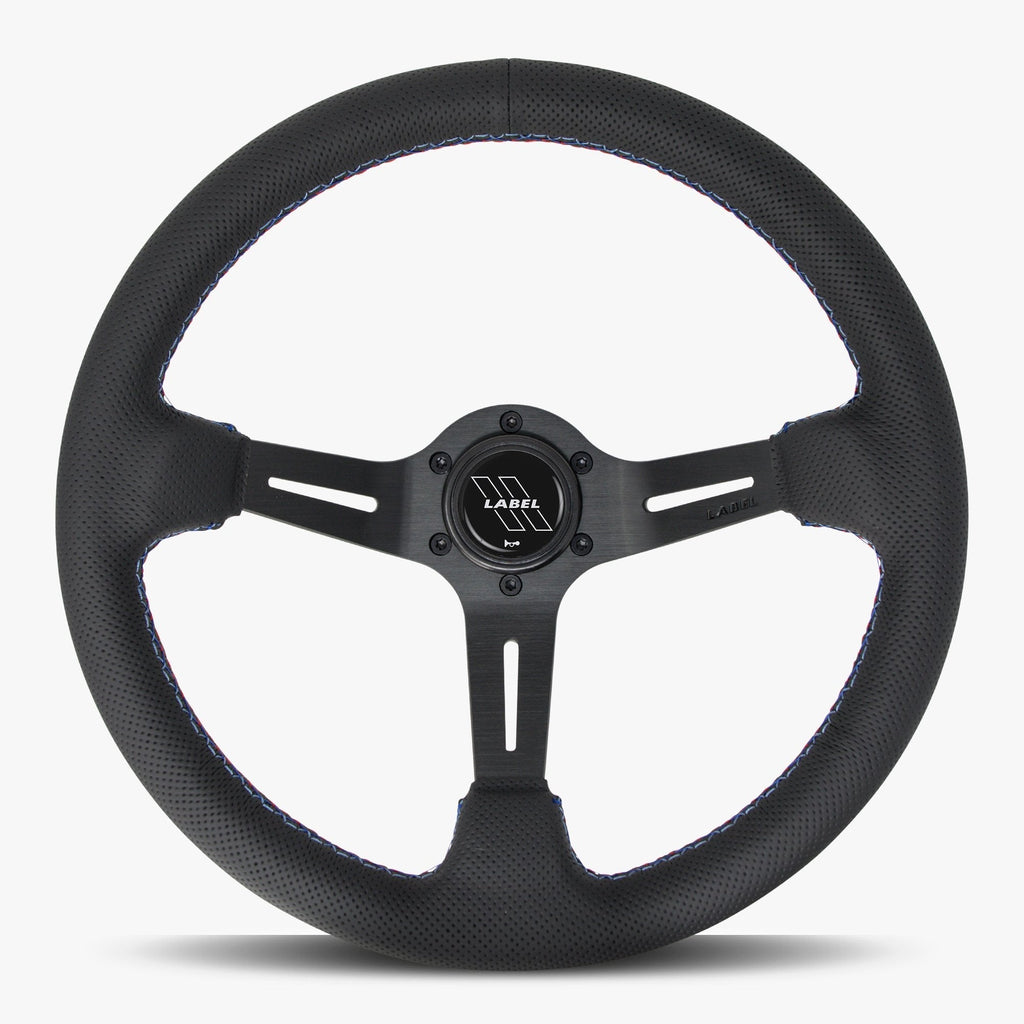 The Le Mans | Black Perforated Leather | Black Spoke | RED Stitch