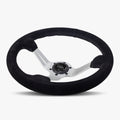 The Le Mans | Black Alcantara Suede | Silver Spoke | Black Stitch