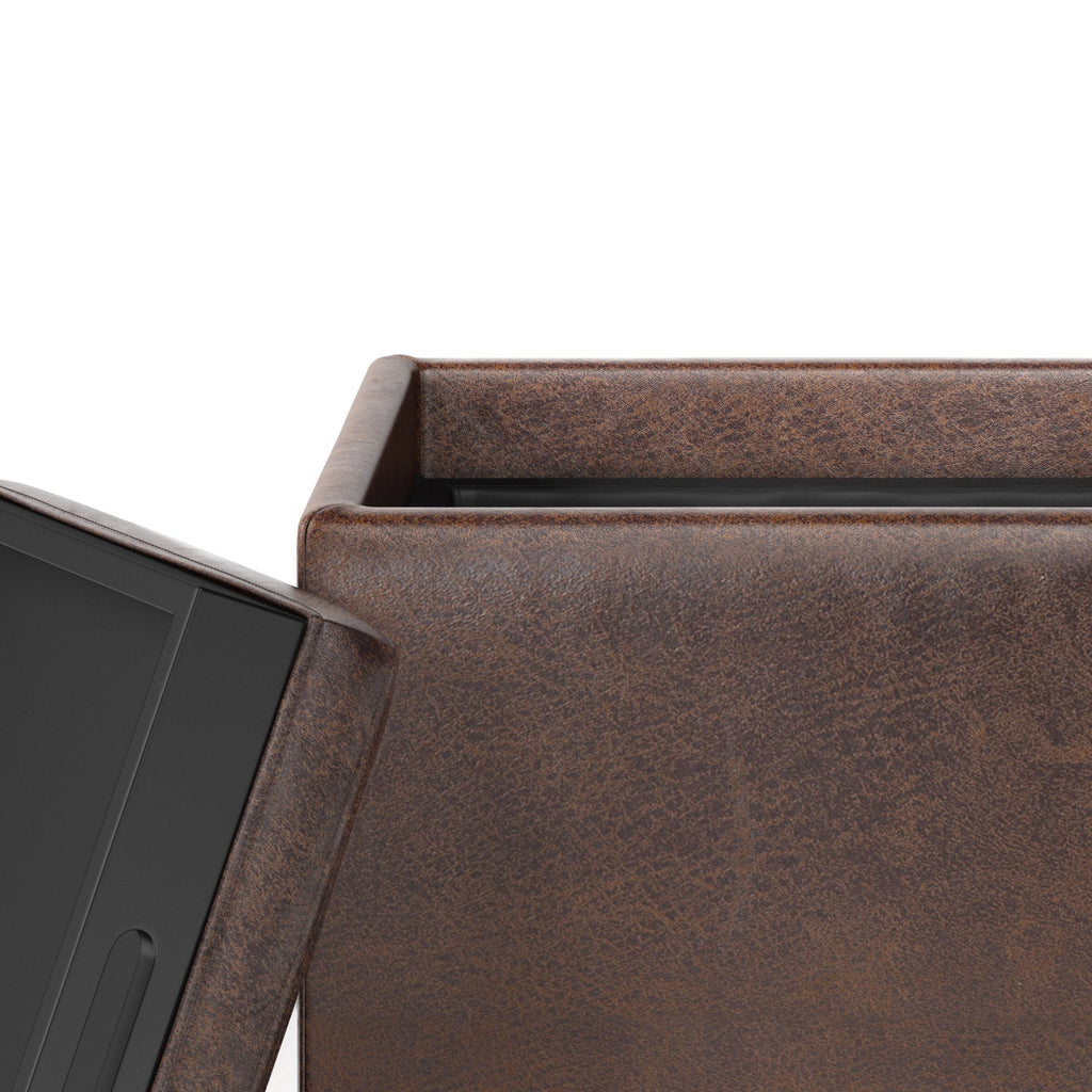 Rockwood 17 Inch Wide Cube Storage Ottoman with Tray in Distressed