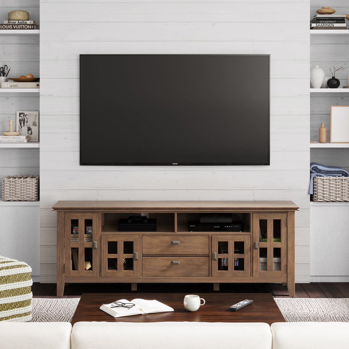 Artisan 72 Inch Wide Solid Wood TV Stand in Rustic
