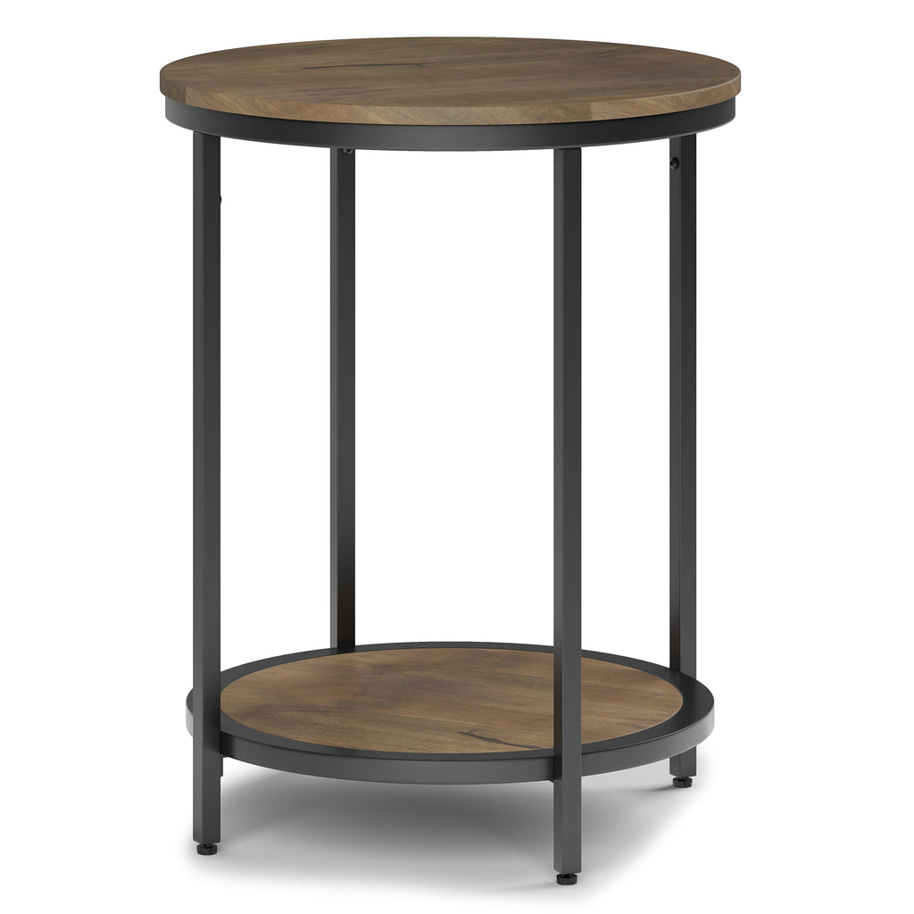 Jenna 18" Wide Solid Mango Wood and Metal Round Side Table