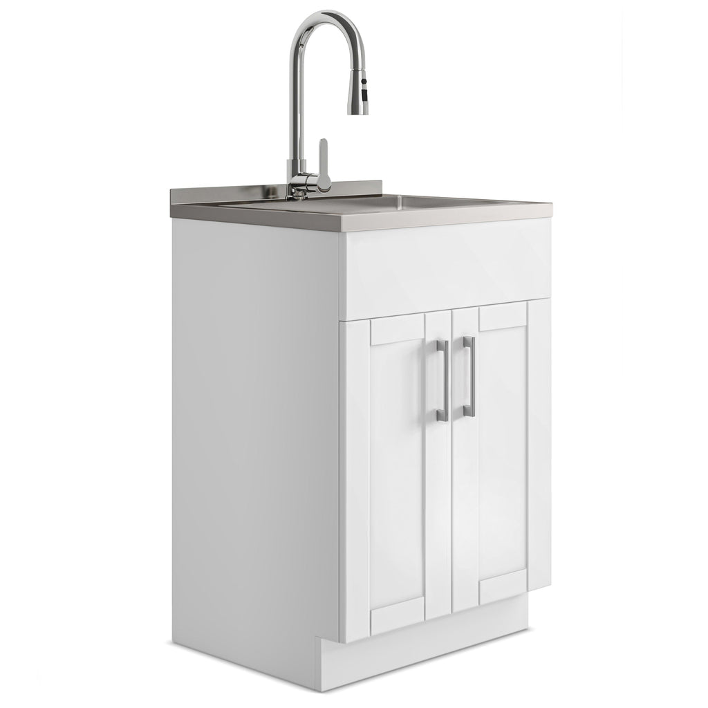 Modern Wide Shaker - 24" Laundry Cabinet with Faucet and Stainless Steel Sink