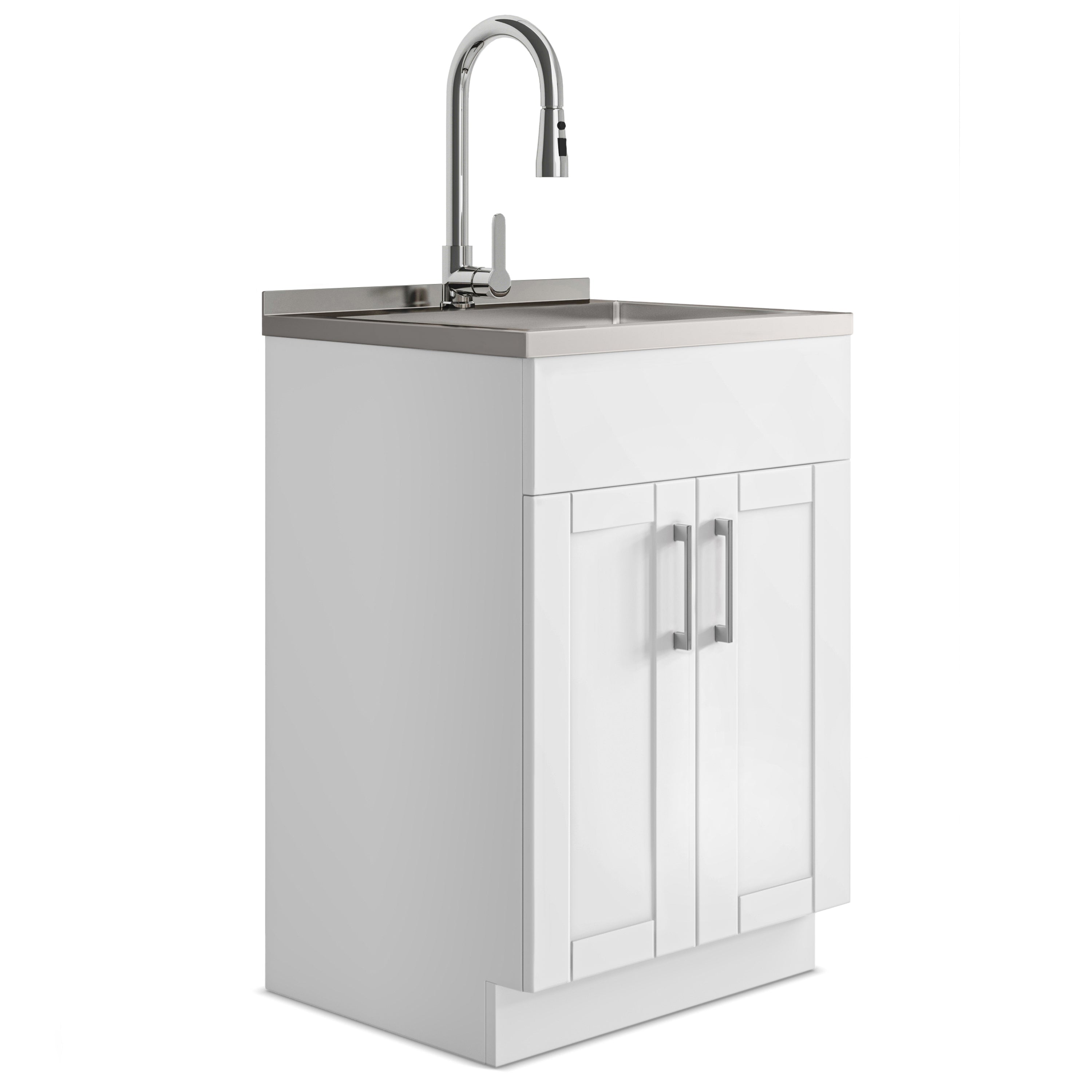 Modern Wide Shaker - 24" Laundry Cabinet with Faucet and Stainless Steel Sink