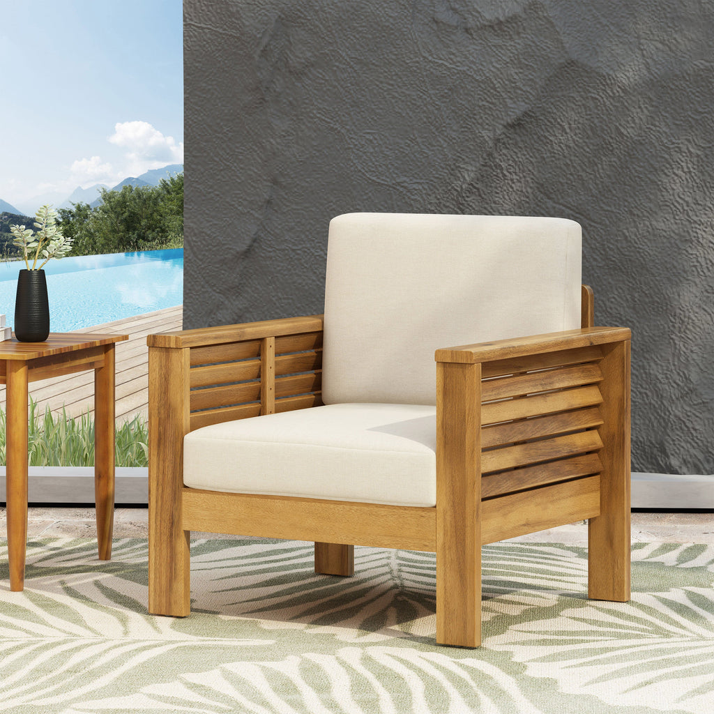 Outdoor Acacia Wood Club Chairs with Cushions