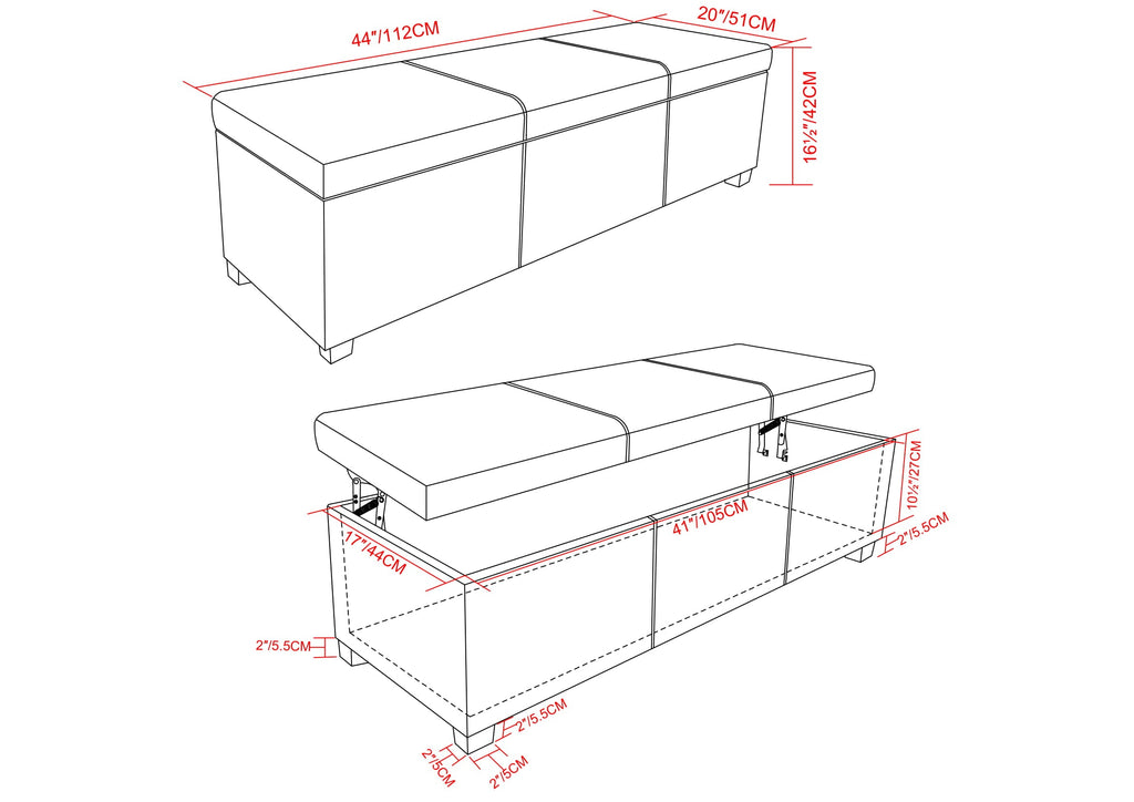 Avalon 44 Inch Wide Lift Top Rectangular Storage Ottoman in Tanners