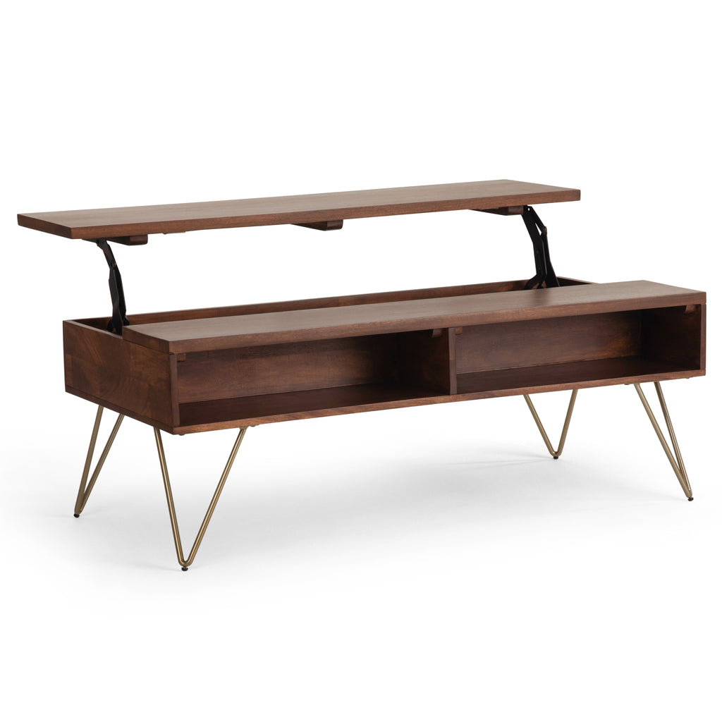 Hunter 48 Inch Wide Solid Mango Wood Lift Top Coffee Table in Umber