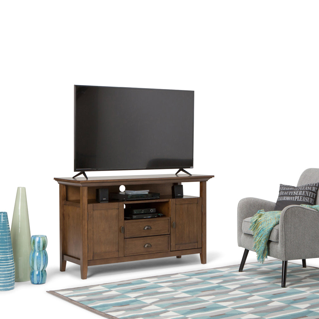 Redmond 54 Inch Wide Solid Wood Tall TV Stand in Tobacco