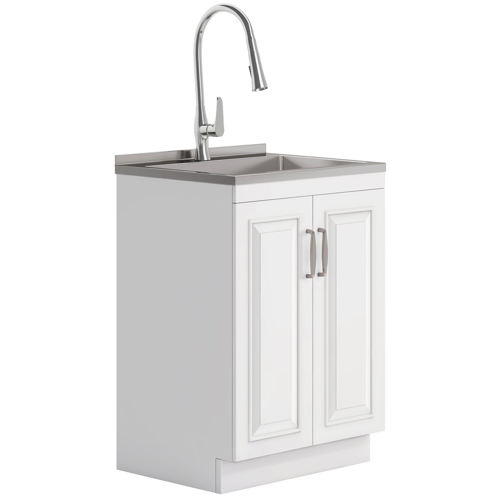 Darwin Deluxe 24" Laundry Cabinet with Pull-out Faucet and Stainless Steel Sink