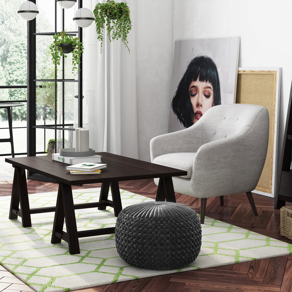 Renee 20 Inch Wide Round Pouf in Dark
