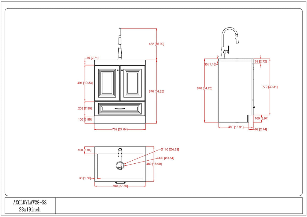 Lawrence 28" Laundry Cabinet with Faucet and Stainless Steel Sink
