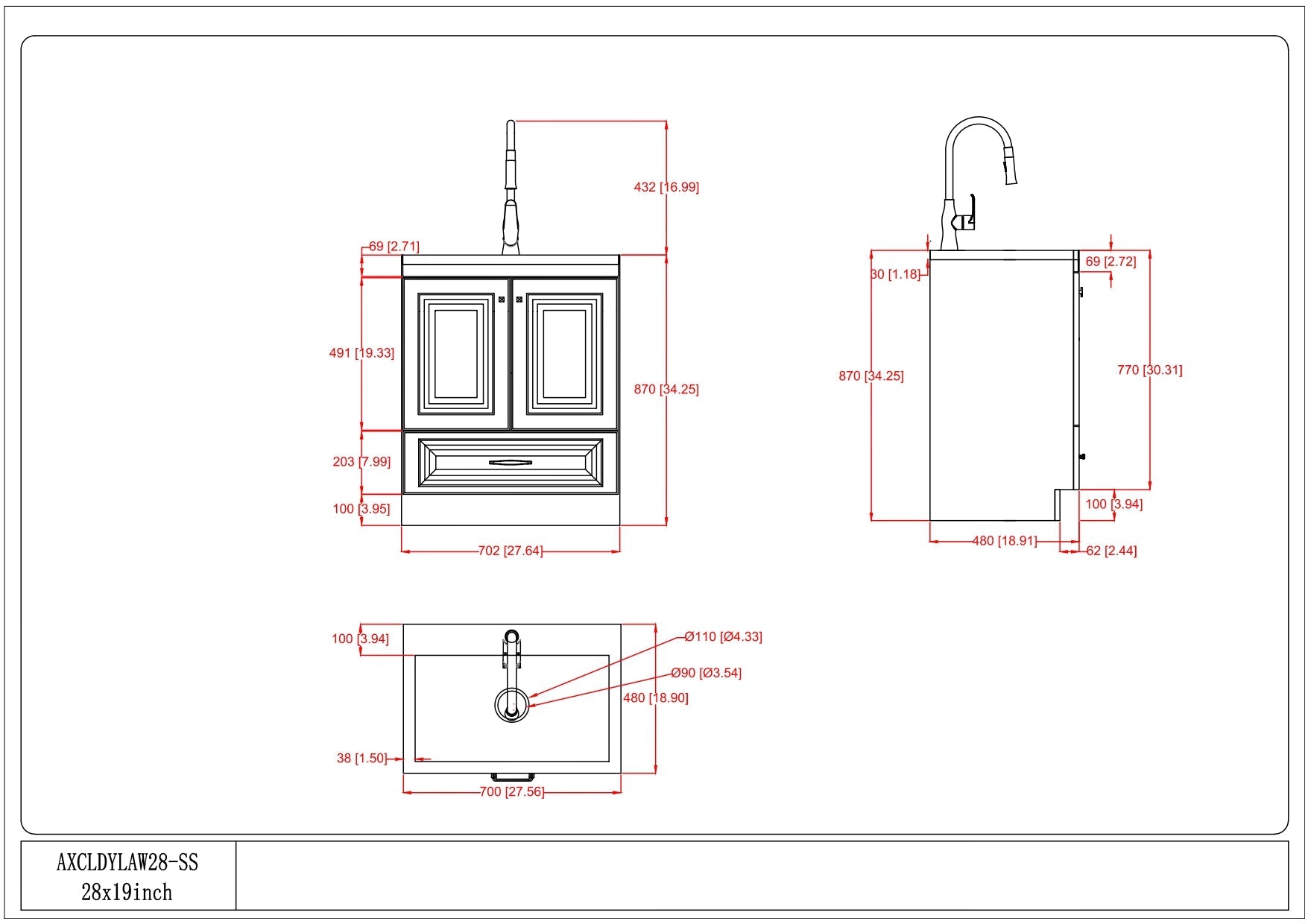 Lawrence 28" Laundry Cabinet with Faucet and Stainless Steel Sink