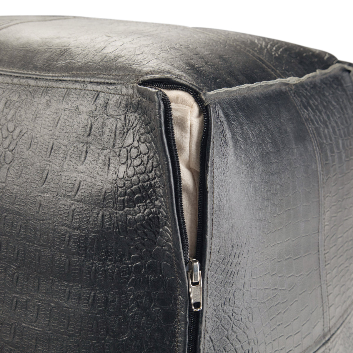 Brody 18 Inch Wide Square Top Stitch Pouf in Textured