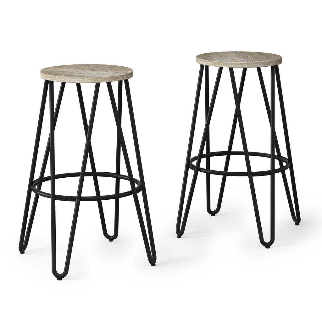 Simeon - 26" Metal Counter Height Stool with Wood Seat (Set of 2)