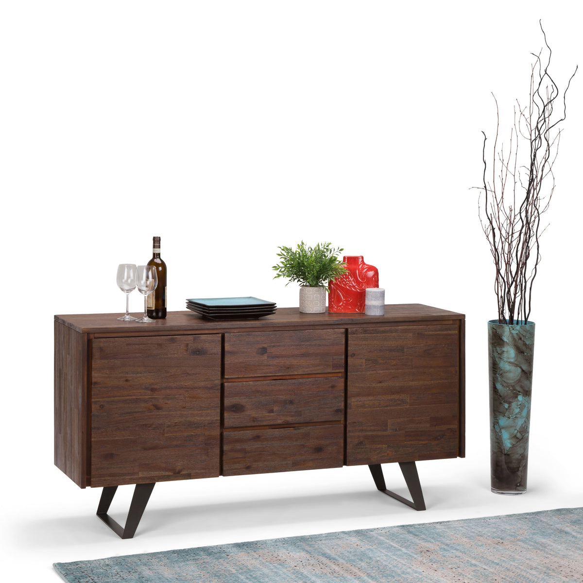 Lowry 60 Inch Wide Solid Acacia Wood Sideboard Buffet