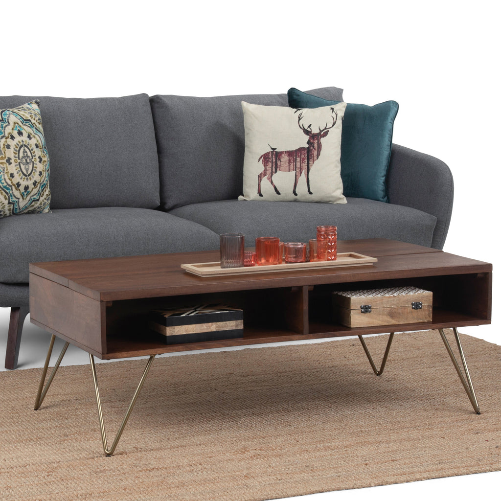 Hunter 48 Inch Wide Solid Mango Wood Lift Top Coffee Table in Umber