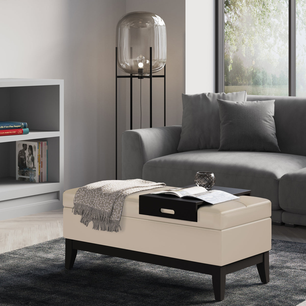 Oregon 42 Inch Wide Storage Ottoman Bench with Tray