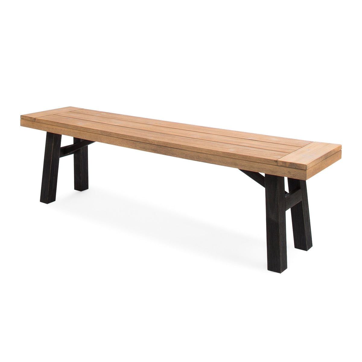 Outdoor Bench with Slat Panel Design and Acacia Wood Frame (Set of 2)