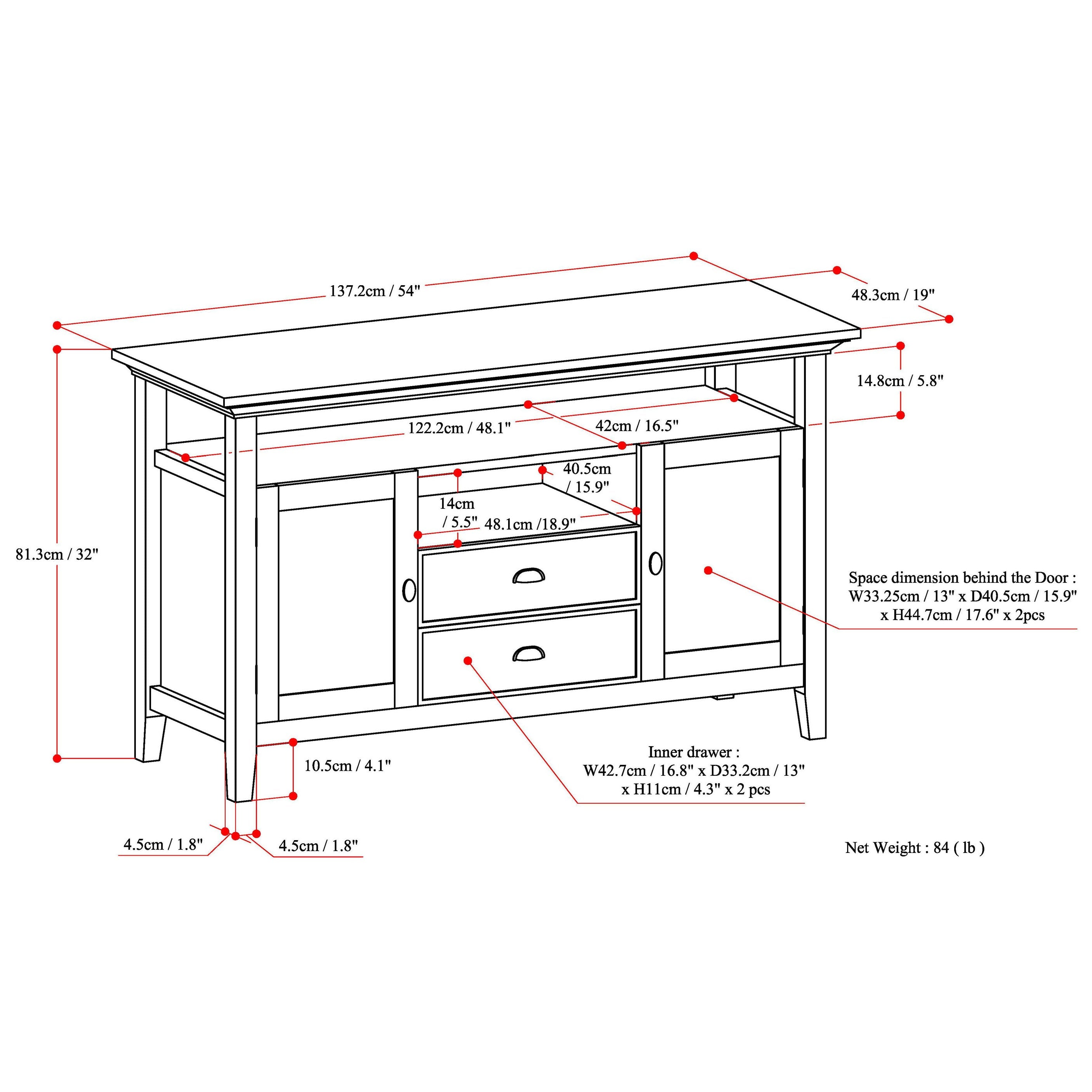 Redmond 54 Inch Wide Solid Wood Tall TV Stand in Tobacco