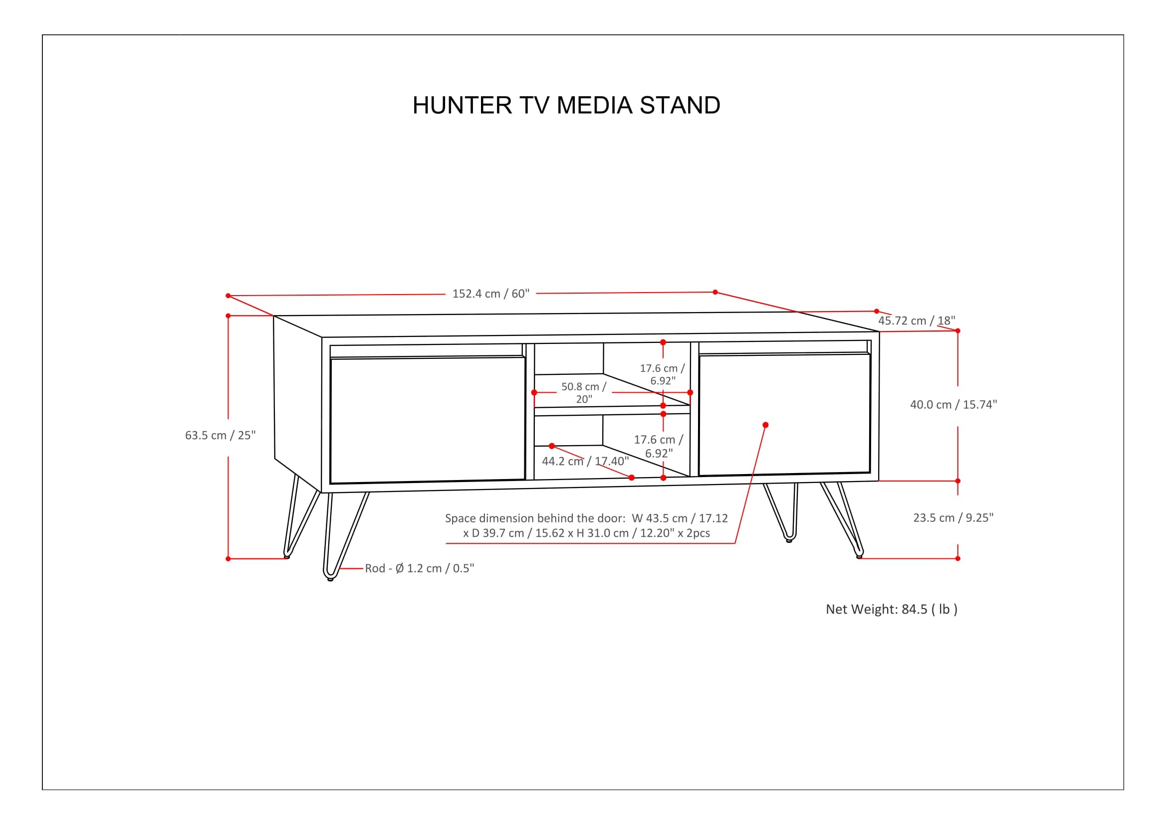 Hunter 60 Inch Wide Solid Mango Wood TV Stand