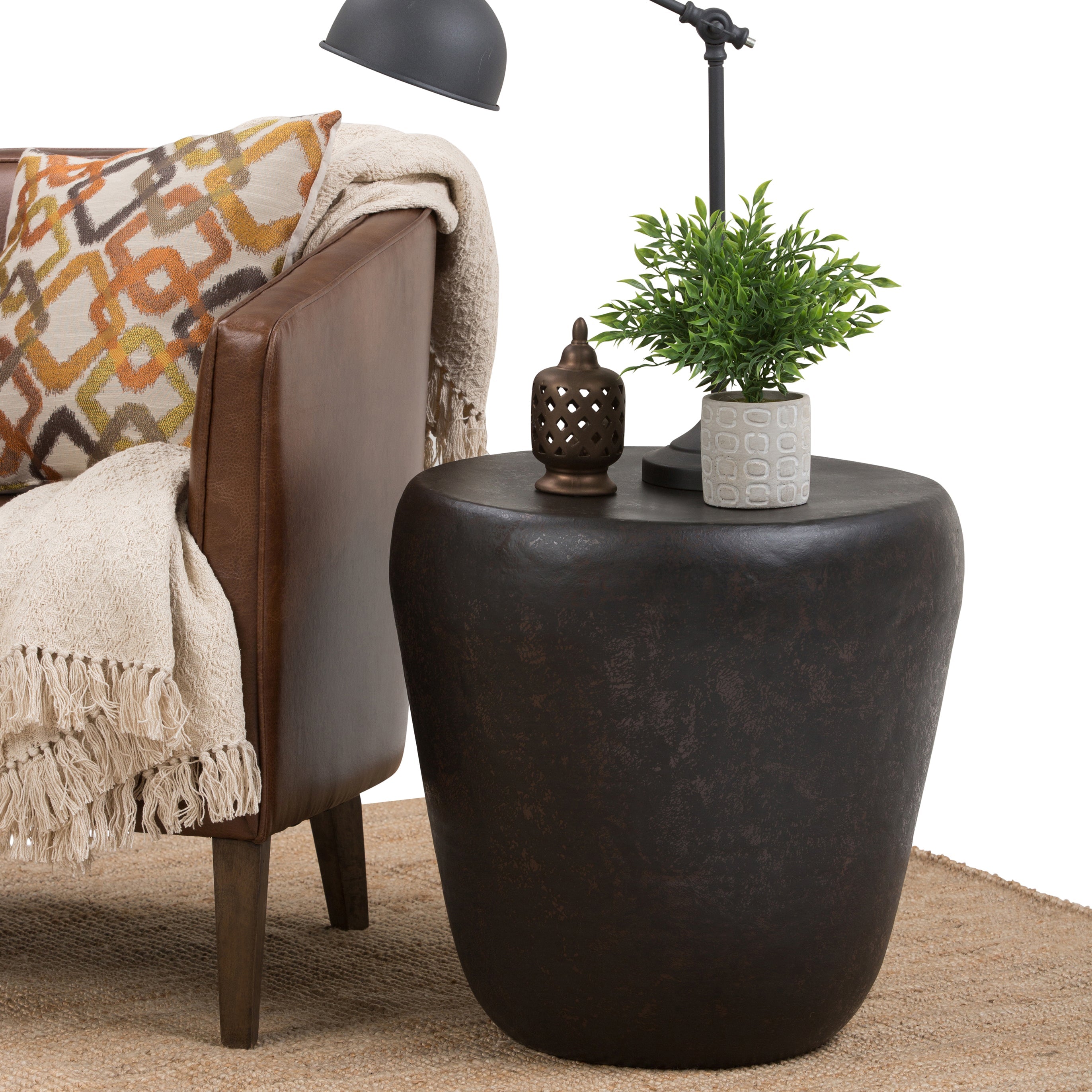 Garvy 22 Inch Wide Metal Side Table in Rustic Bronze