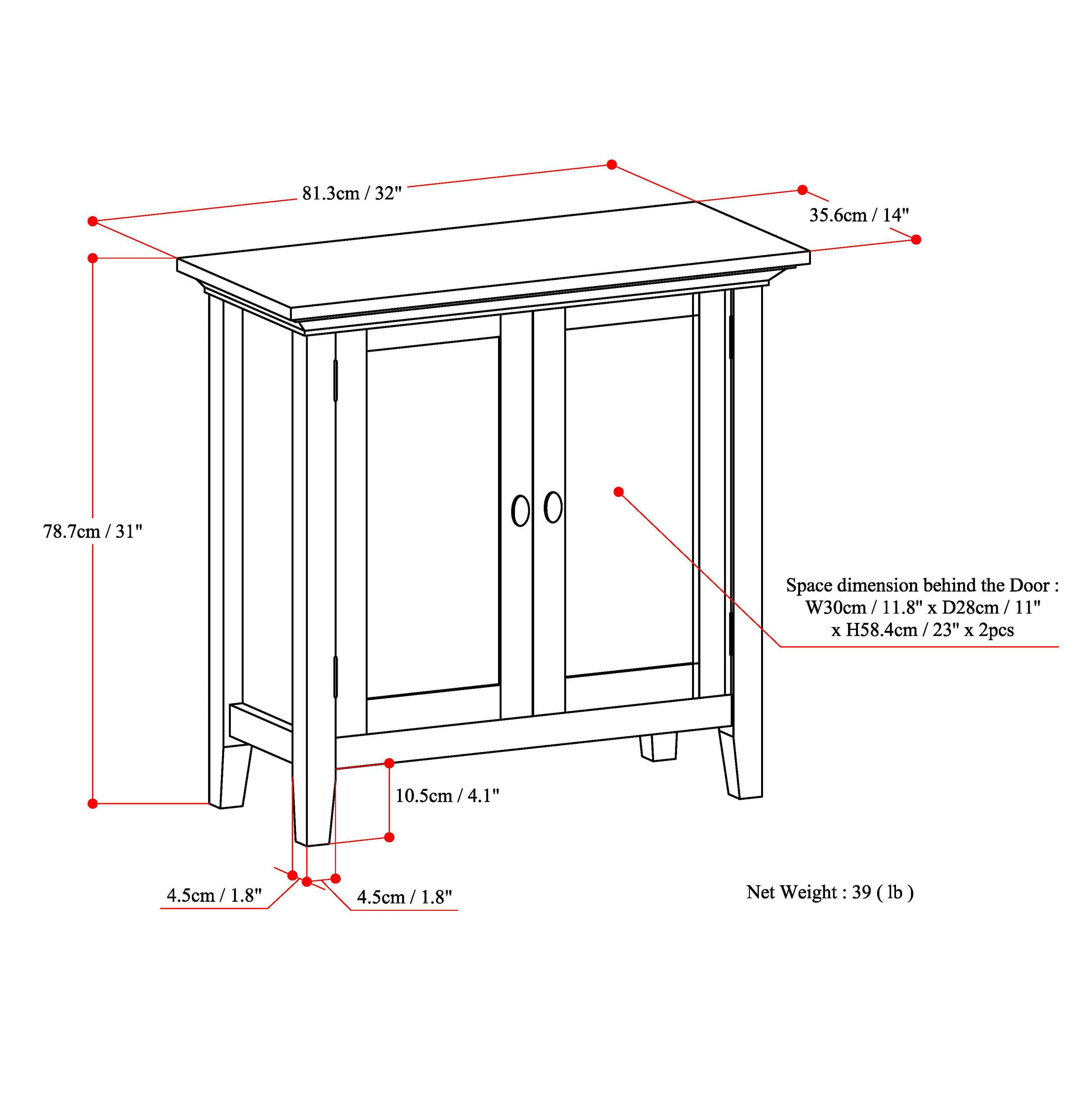 Redmond 32 Inch Wide Solid Wood Low Storage Cabinet in Brunette