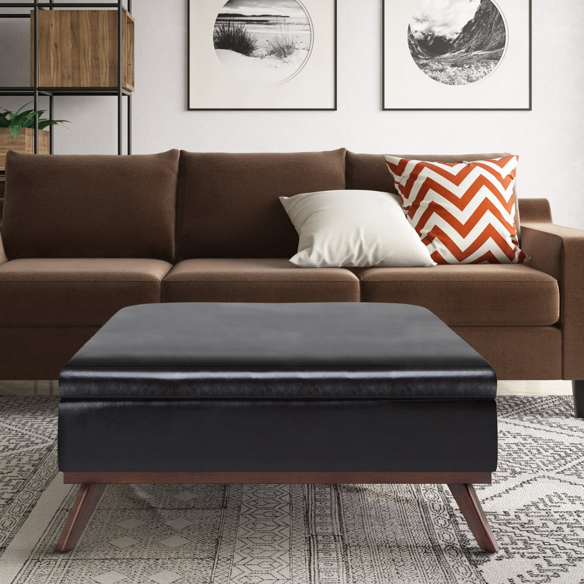 Owen 36 Inch Wide Square Coffee Table Storage Ottoman in Tanners