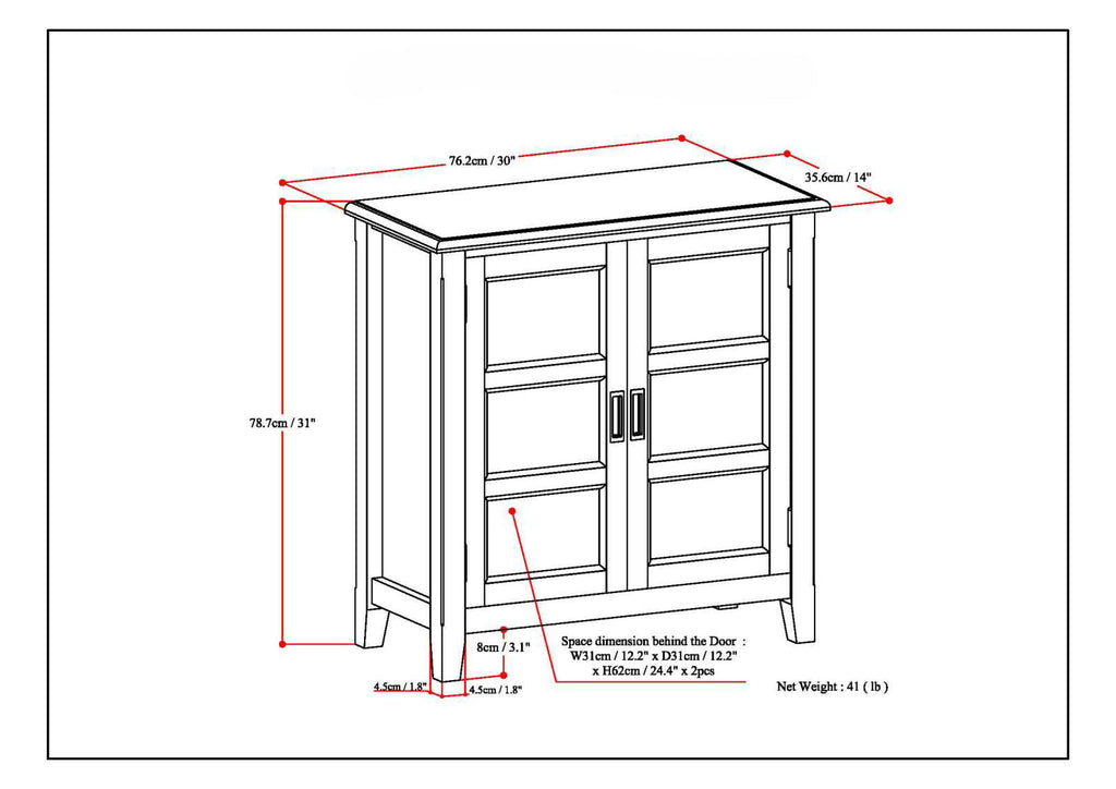 Burlington 30 Inch Wide Solid Wood Low Storage Cabinet in Farmhouse