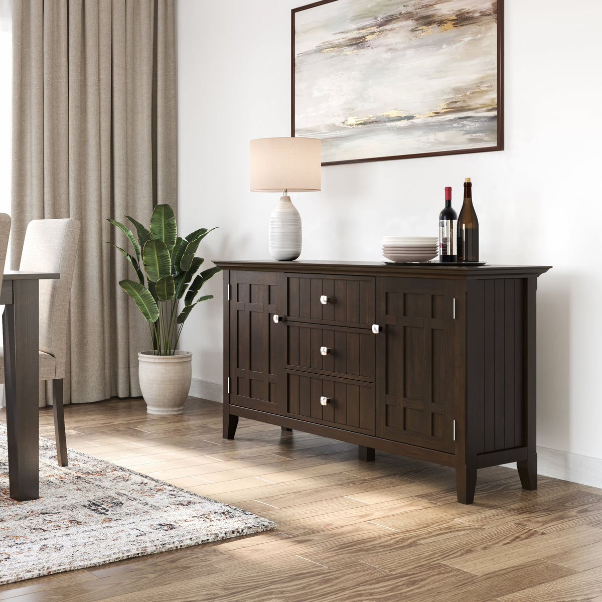 Bedford 54 Inch Wide Solid Wood Sideboard Buffet in Dark Tobacco