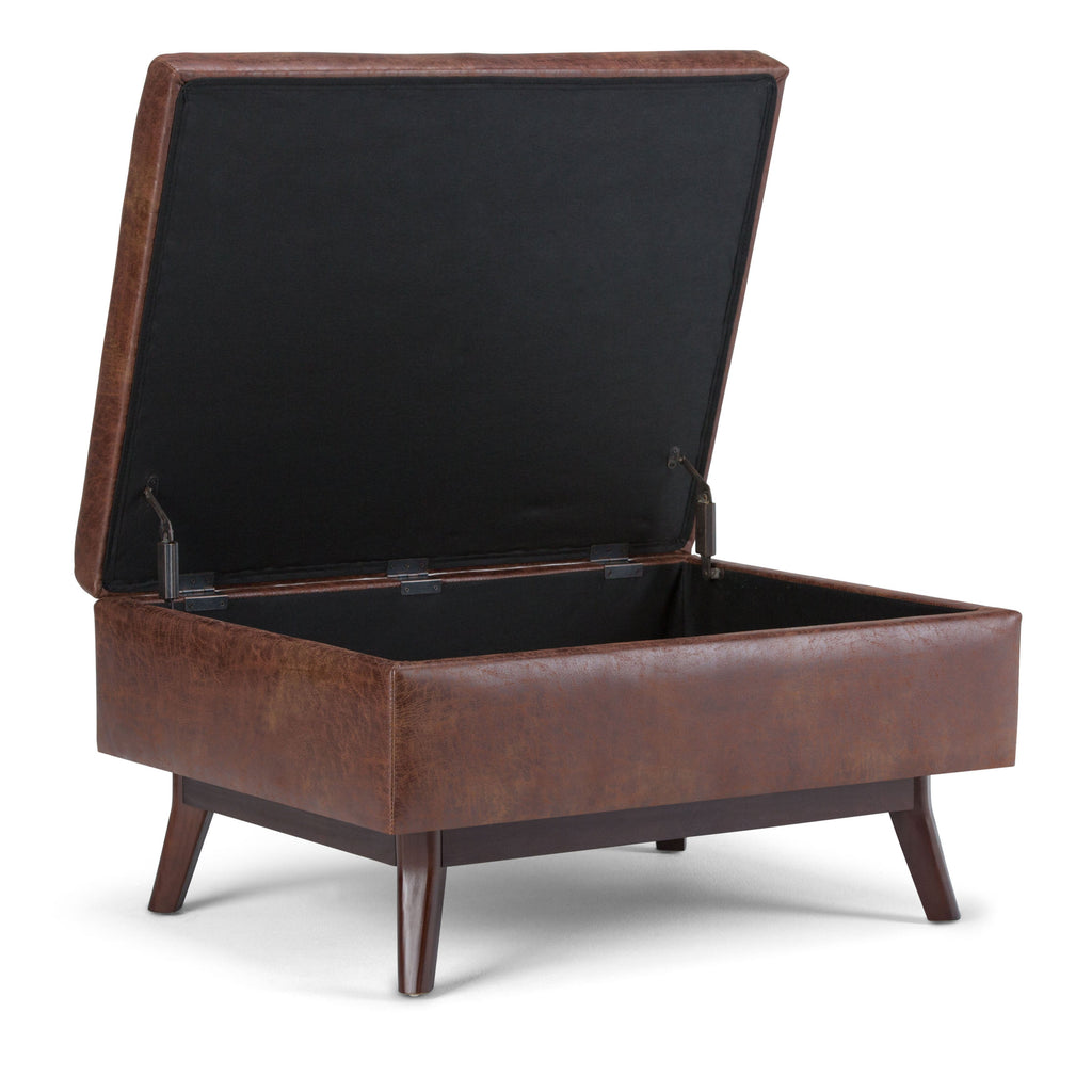 Owen 34 Inch Wide Coffee Table Storage Ottoman in Distressed Saddle