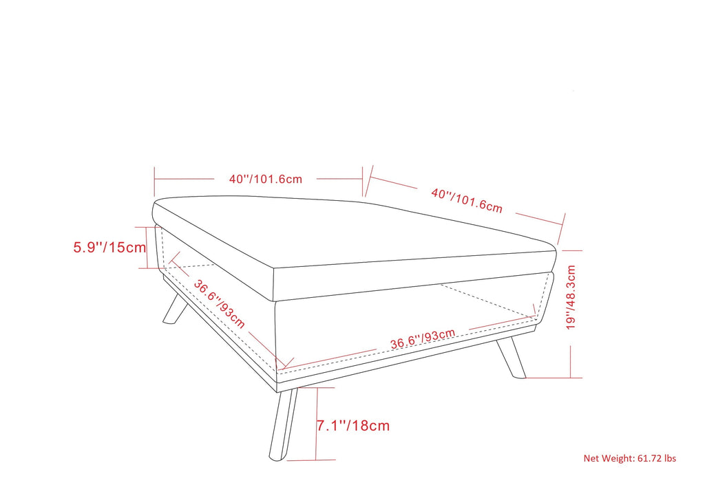 Owen 40 Inch Wide XL Square Coffee Table Storage Ottoman