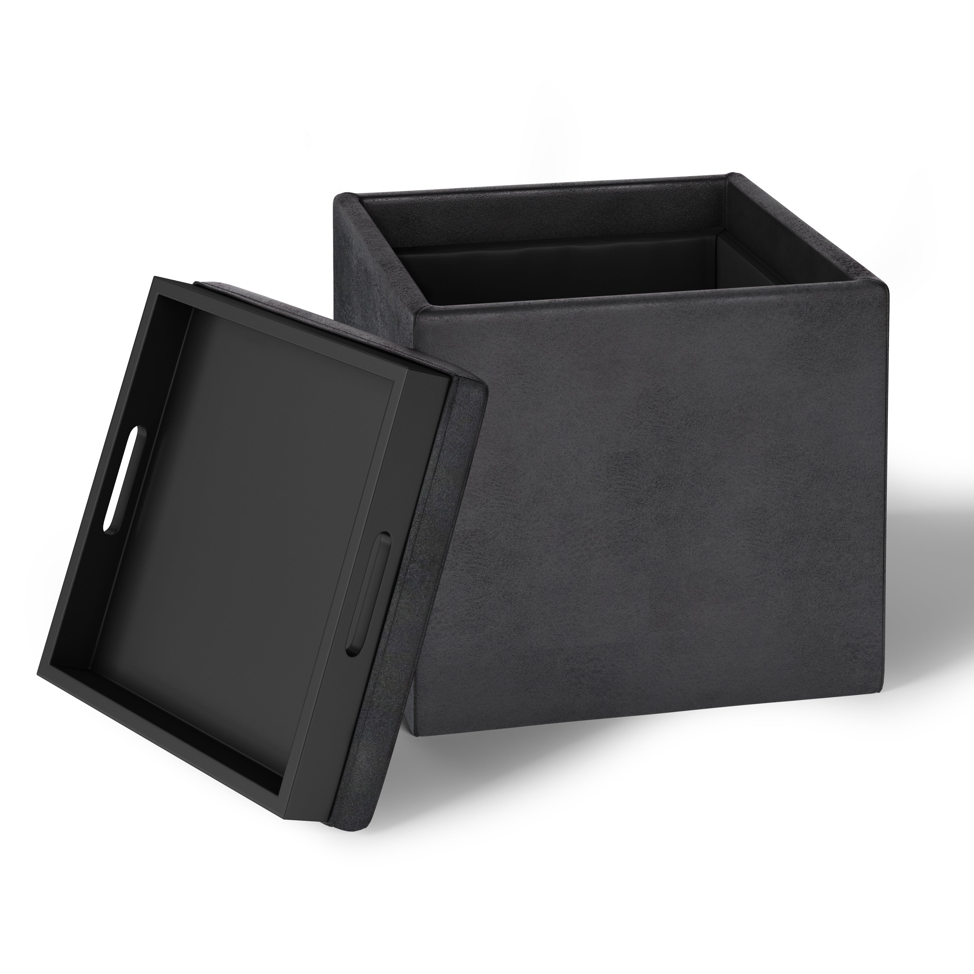 Rockwood 17 Inch Wide Cube Storage Ottoman with Tray in Distressed