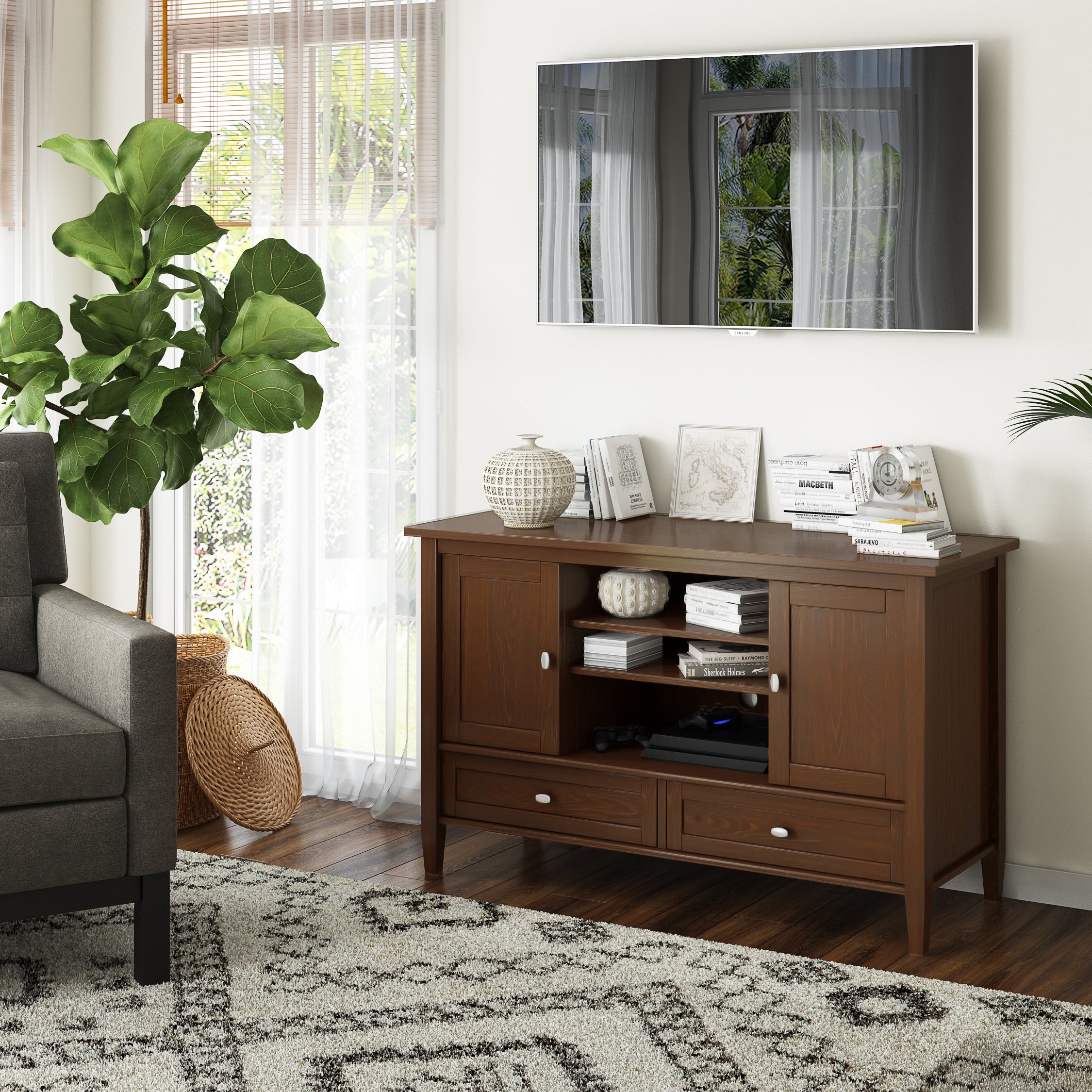 Warm Shaker 47 Inch Wide Solid Wood TV Stand in Russet