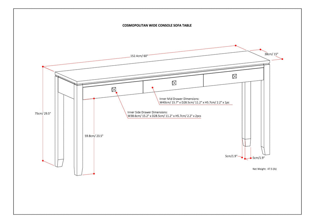 Cosmopolitan 60 Inch Wide Solid Wood Console Sofa Table