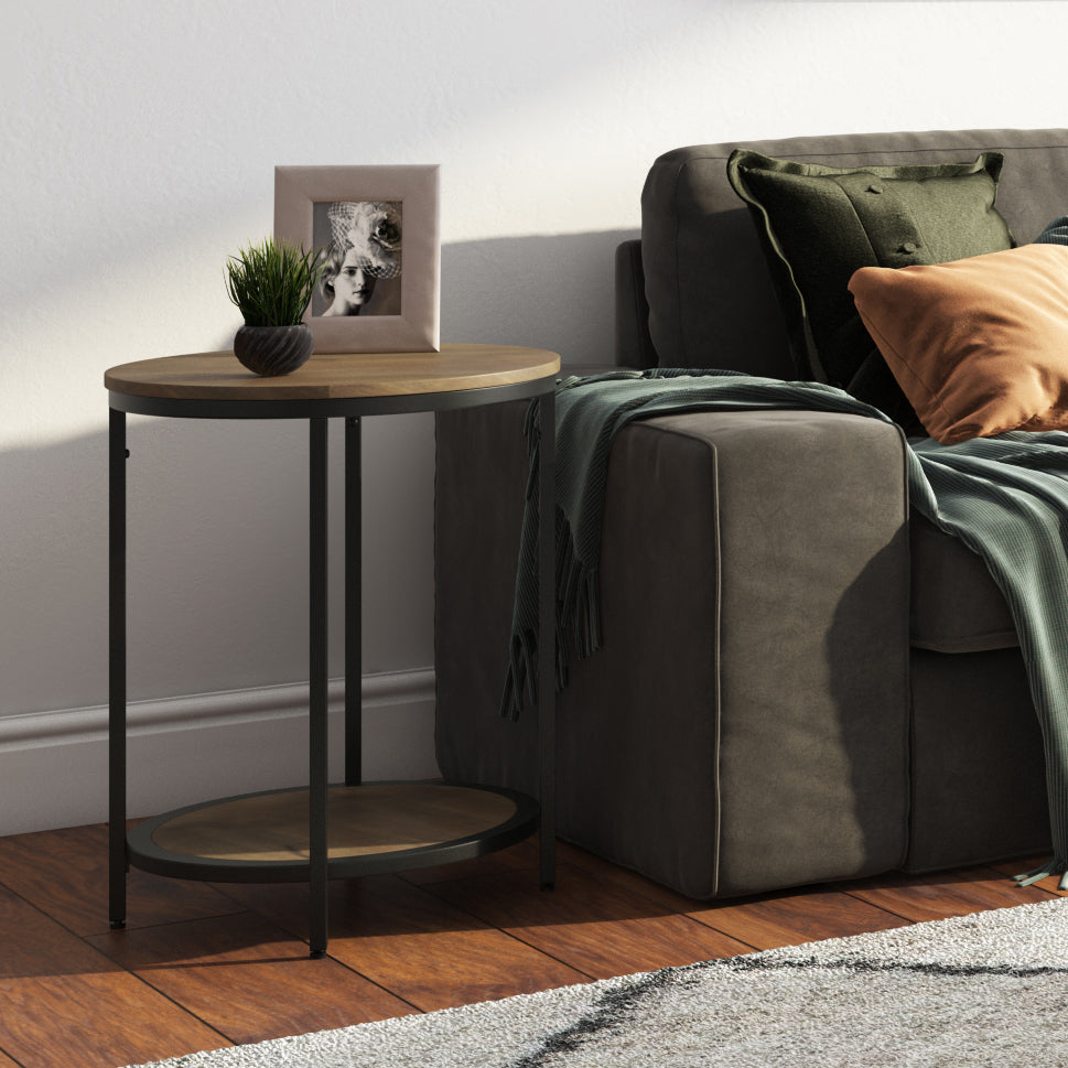 Jenna 18" Wide Solid Mango Wood and Metal Round Side Table