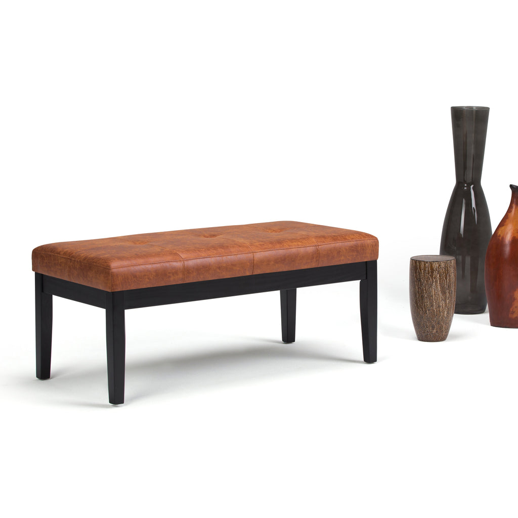 Lacey - Tufted Ottoman Bench - Distressed Saddle
