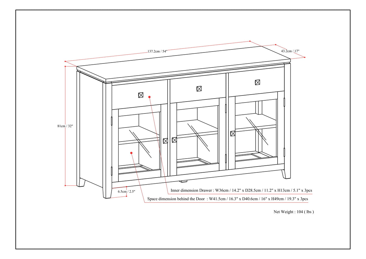 Cosmopolitan 54" Wide Solid Wood Sideboard Buffet in Medium Saddle