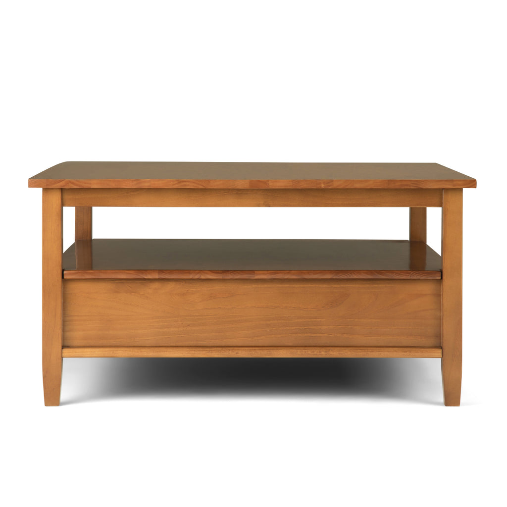 Warm Shaker 36 Inch Wide Solid Wood Square Coffee Table in Light Golden