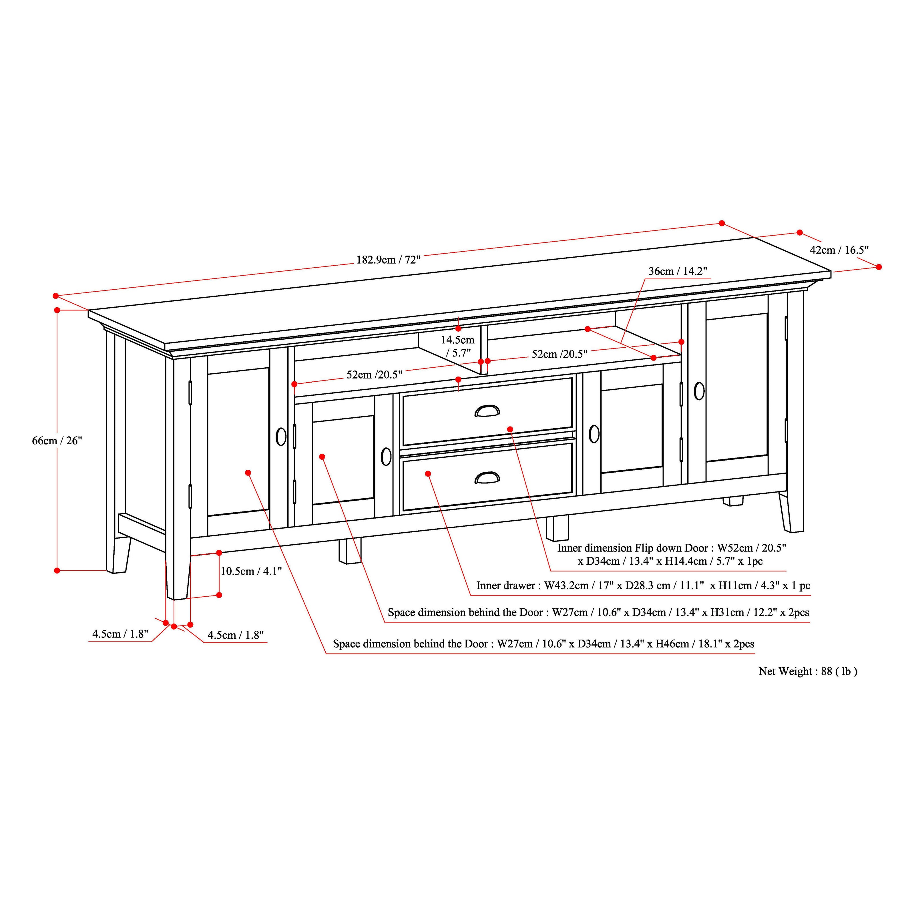 Redmond 72 Inch Wide Solid Wood TV Stand