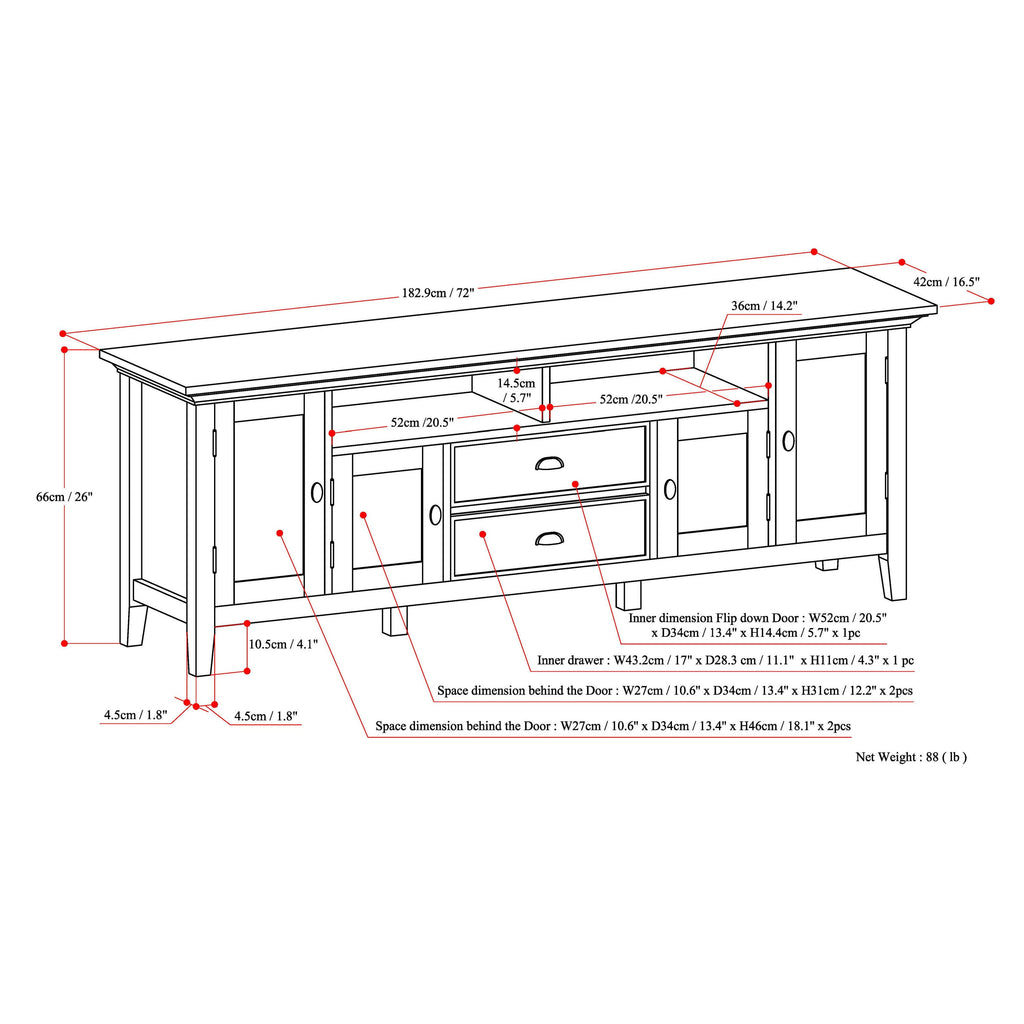 Redmond 72 Inch Wide Solid Wood TV Stand in Brunette
