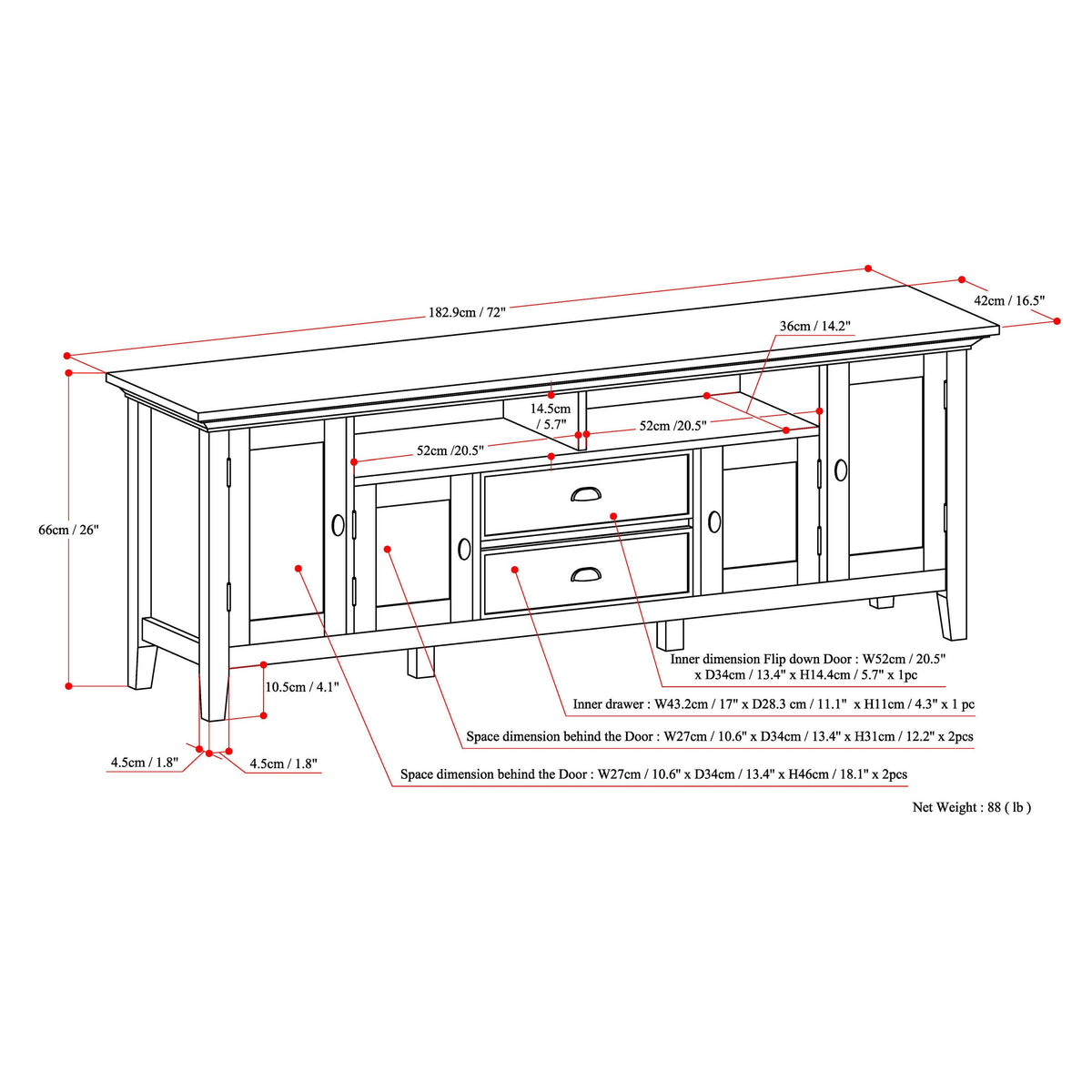 Redmond 72 Inch Wide Solid Wood TV Stand in Brunette