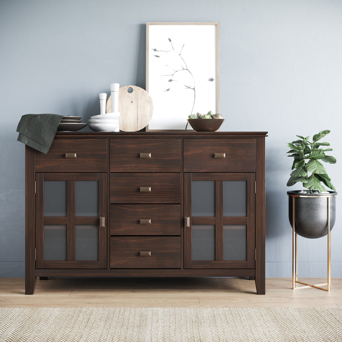 Artisan Solid Wood Sideboard Buffet in Dark Chestnut