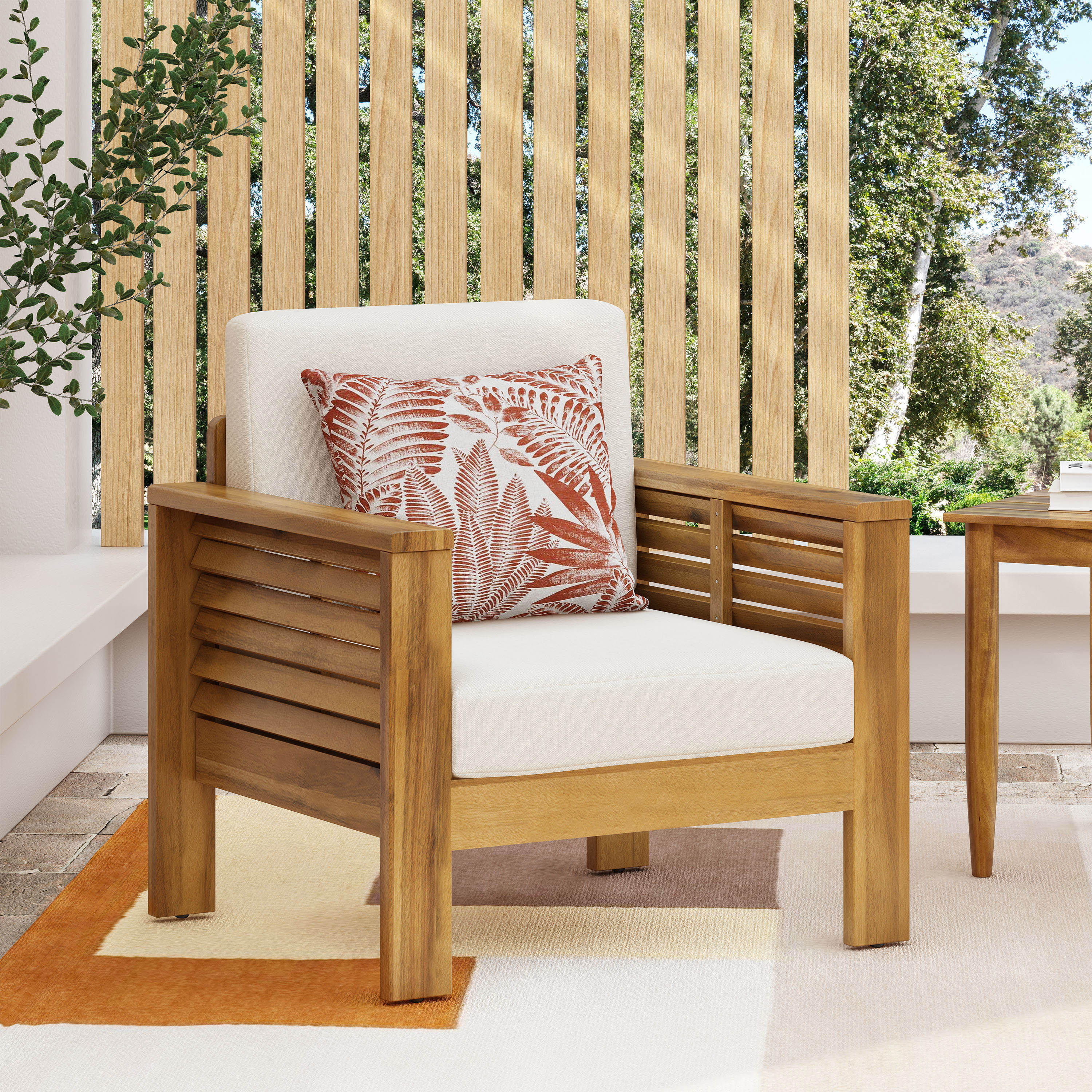 Outdoor Acacia Wood Club Chairs with Cushions