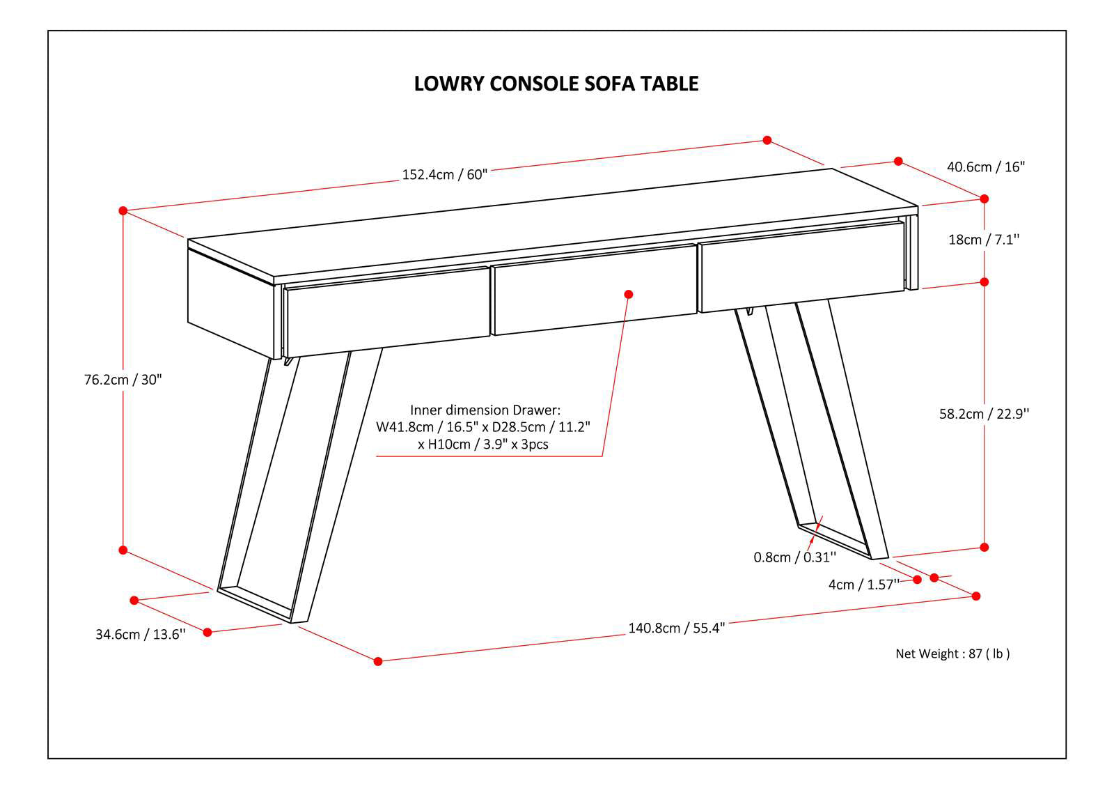Lowry 60 Inch Wide Solid Acacia Wood Console Sofa Table