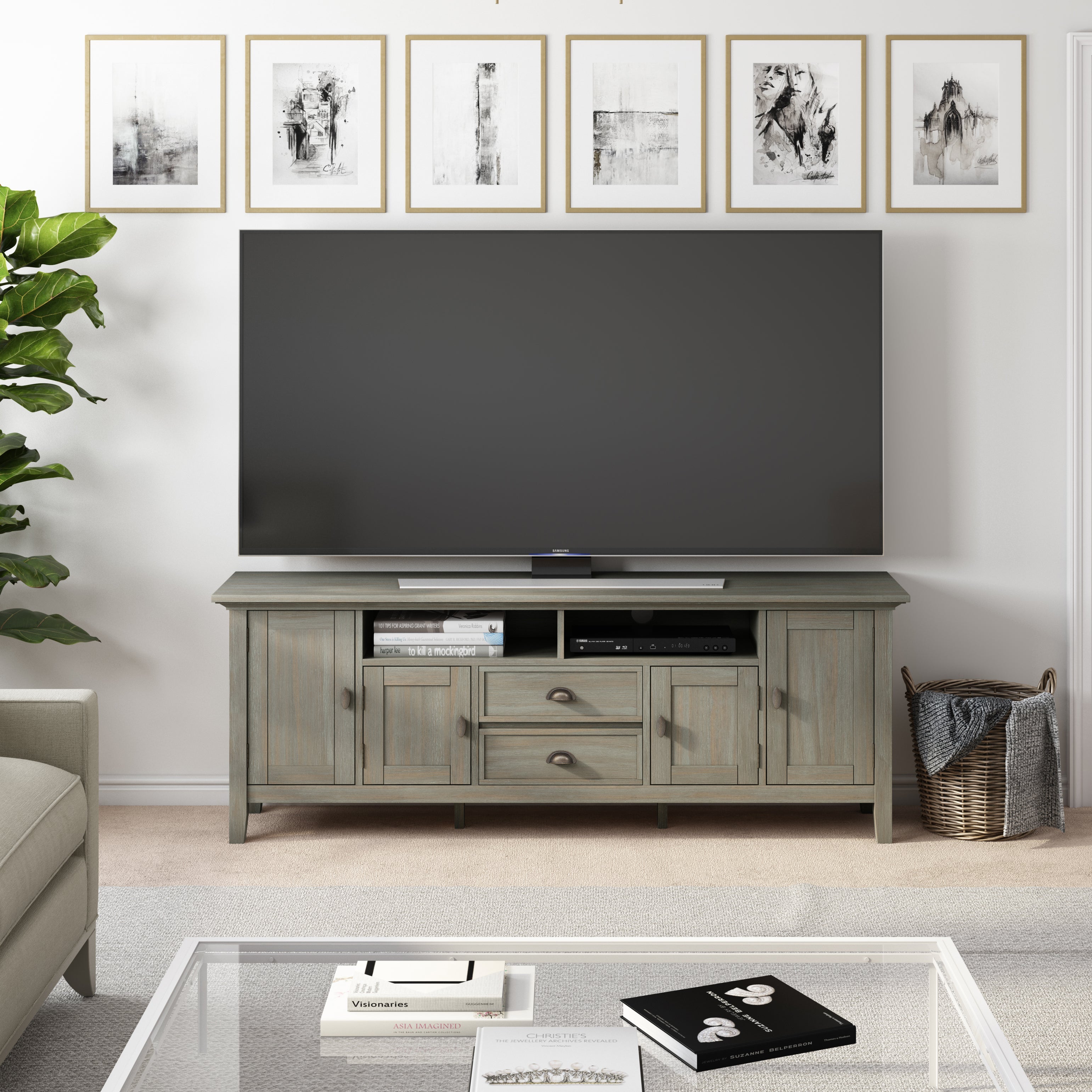 Redmond 72 Inch Wide Solid Wood TV Stand in Distressed