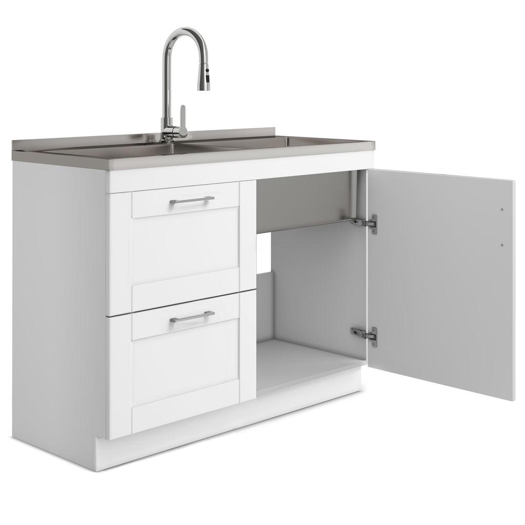 Modern Wide Shaker - 46" Laundry Cabinet with Faucet and Stainless Steel Sink